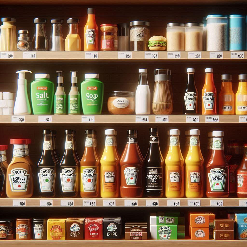 Image of a shelve with products in a supermarket.